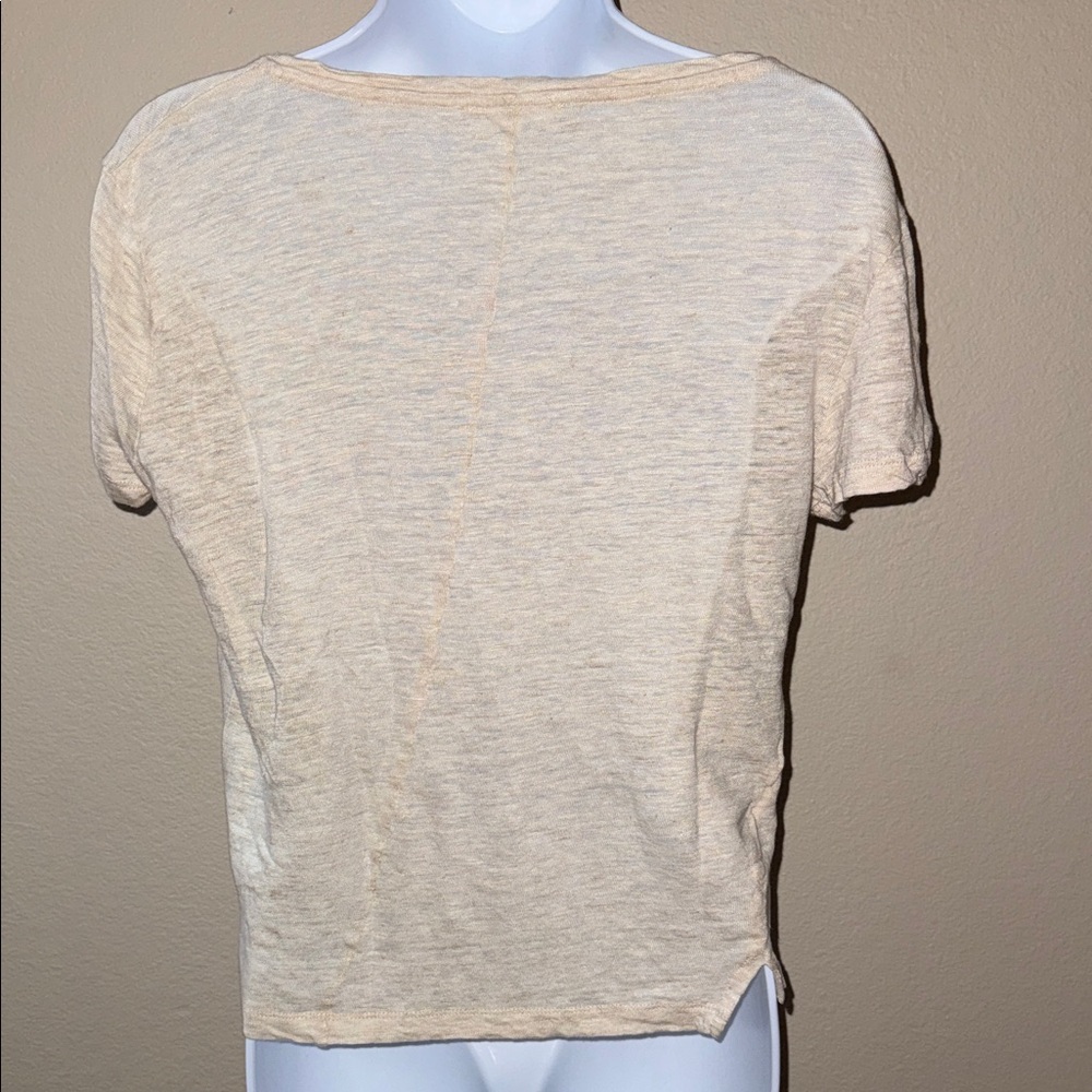 MNG Cream V-Neck Short Sleeve 100% Linen Tee Shirt Women’s Size 8 - Picture 5 of 7